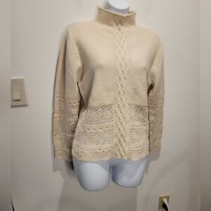 Obermeyer Womens Size M Cream Mix Knit Boho Sweater Top Wool